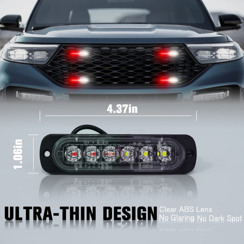 DIBMS LED Emergency Strobe Lights, 8x Red White 6 LED Strobe Warning Emergency Flashing Light Caution Construction Hazard Light Bar For Car Truck Van Off Road Vehicle ATV SUV Surface Mount - Image 2